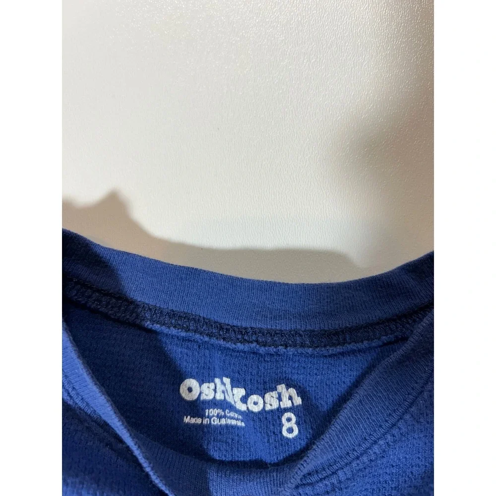 OshKosh Thermal Shirt Boys Size 8 Blue Excellent Ski Graphic Long Sleeve Waffle